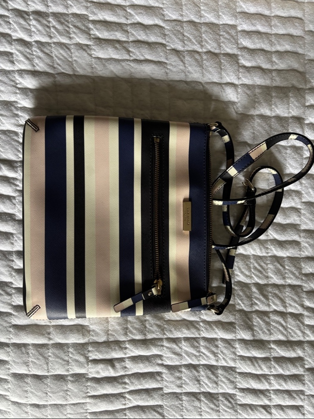 Kate Spade Navy, Cream & Pink Striped Crossbody Bag
